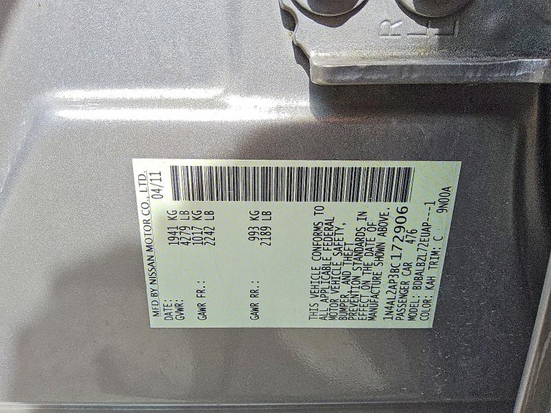 Продажа на аукционе авто 2011 Nissan Altima, vin: 1N4AL2AP3BC172906, номер лота: 58301556