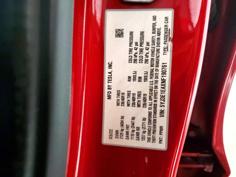 Продаж на аукціоні авто 2022 Tesla Model 3, vin: 5YJ3E1EAXNF190761, номер лоту: 85627225