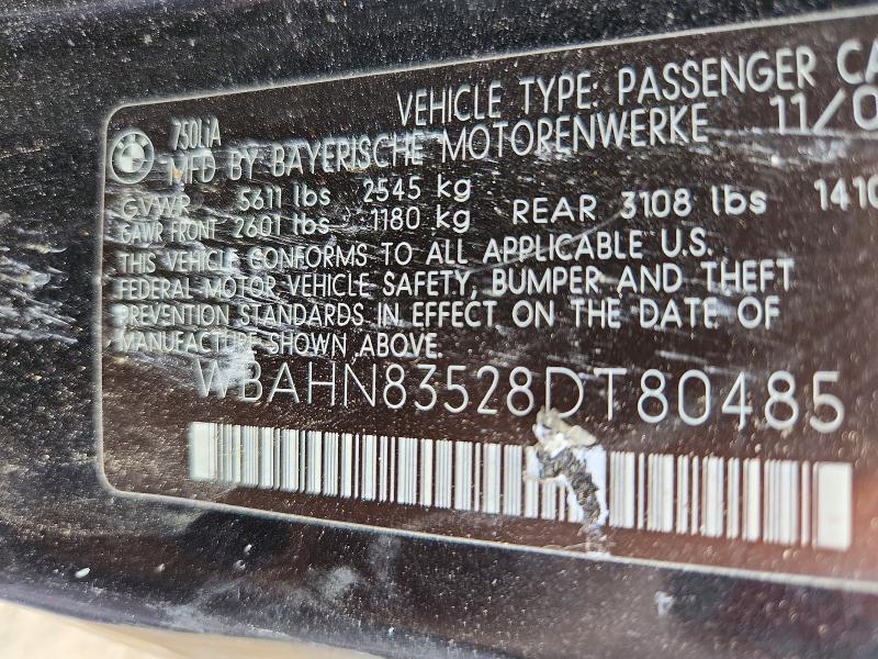 57503276 :رقم المزاد ، WBAHN83528DT80485 vin ، 2008 Bmw 750 مزاد بيع