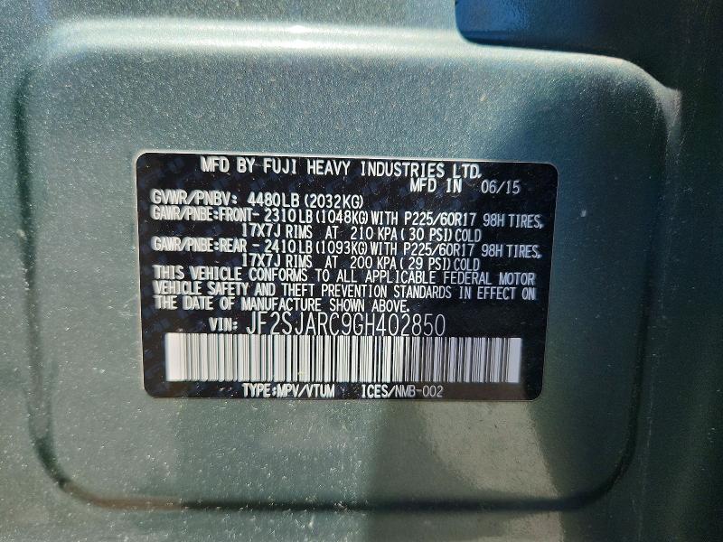 Aukcja sprzedaży 2016 Subaru Forester, vin: JF2SJARC9GH402850, numer aukcji: 58239086