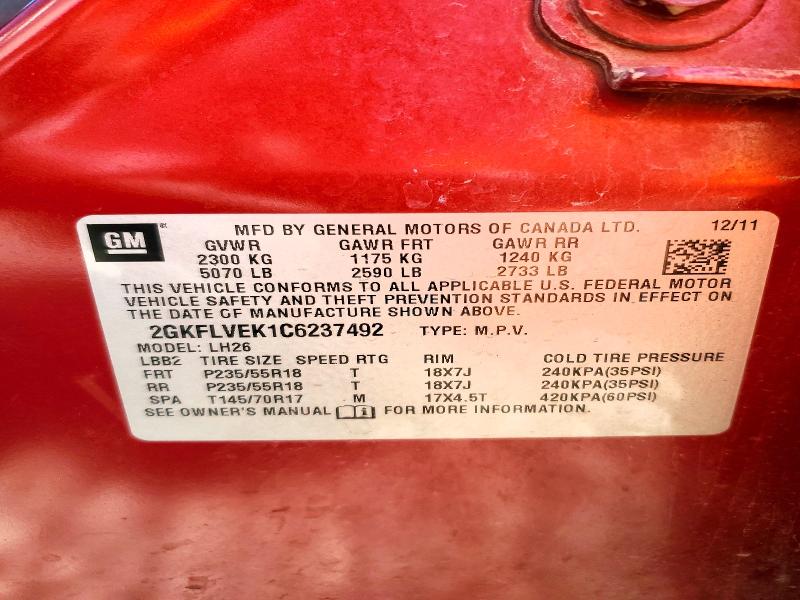 56799606 :رقم المزاد ، 2GKFLVEK1C6237492 vin ، 2012 Gmc Terrain مزاد بيع