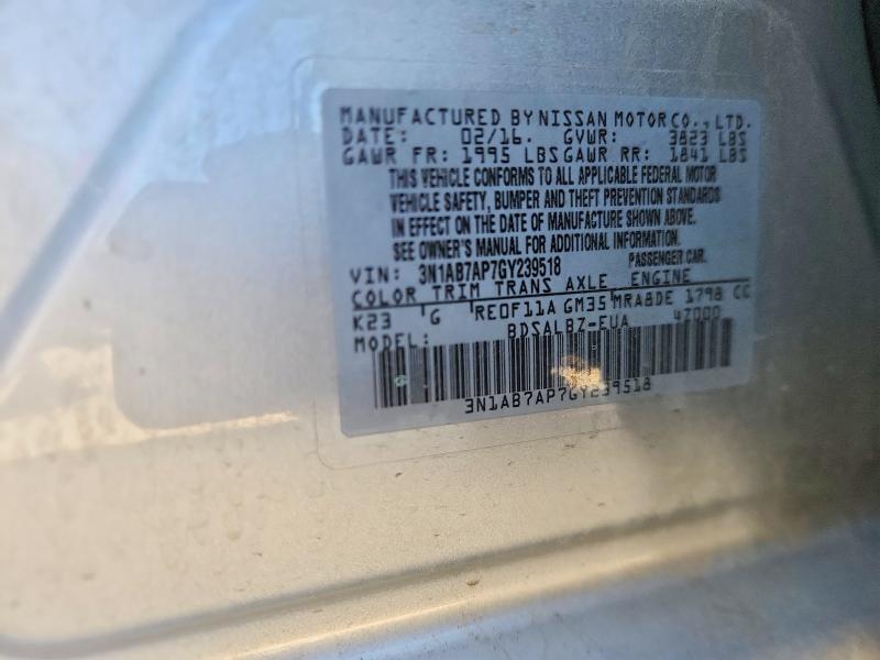 Продажа на аукционе авто 2016 Nissan Sentra, vin: 3N1AB7AP7GY239518, номер лота: 56118176