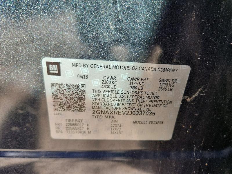 Aukcja sprzedaży 2018 Chevrolet Equinox, vin: 2GNAXREV2J6337035, numer aukcji: 55898516