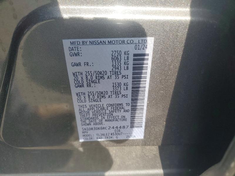 56796986 :رقم المزاد ، 5N1DR3DK6RC244487 vin ، 2024 Nissan Pathfinder مزاد بيع