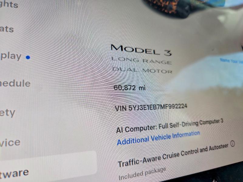 54409836 :رقم المزاد ، 5YJ3E1EB7MF992224 vin ، 2021 Tesla Model 3 مزاد بيع