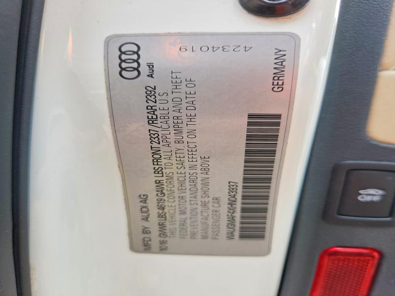 57879116 :رقم المزاد ، WAUGMAF4XHN043937 vin ، 2017 Audi A4 مزاد بيع