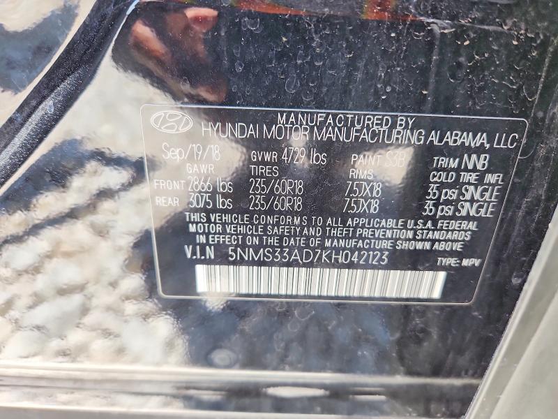 2019 Hyundai Santa Fe მანქანა იყიდება აუქციონზე, vin: 5NMS33AD7KH042123, აუქციონის ნომერი: 55634726