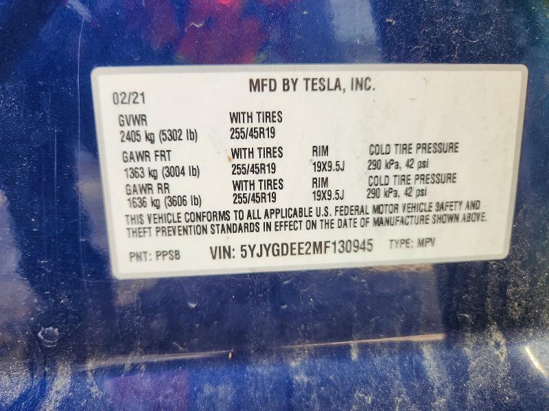 Aukcja sprzedaży 2021 Tesla Model Y, vin: 5YJYGDEE2MF130945, numer aukcji: 55516626