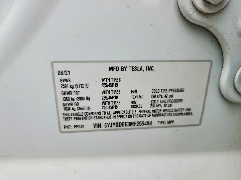Aukcja sprzedaży 2021 Tesla Model Y, vin: 5YJYGDEE3MF255484, numer aukcji: 54081346