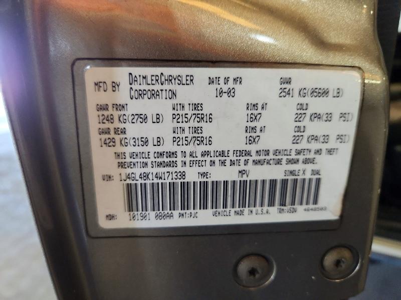 58413246 :رقم المزاد ، 1J4GL48K14W171338 vin ، 2004 Jeep Liberty مزاد بيع