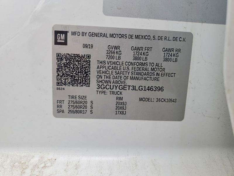 Aukcja sprzedaży 2020 Chevrolet Silverado, vin: 3GCUYGET3LG146396, numer aukcji: 59001556