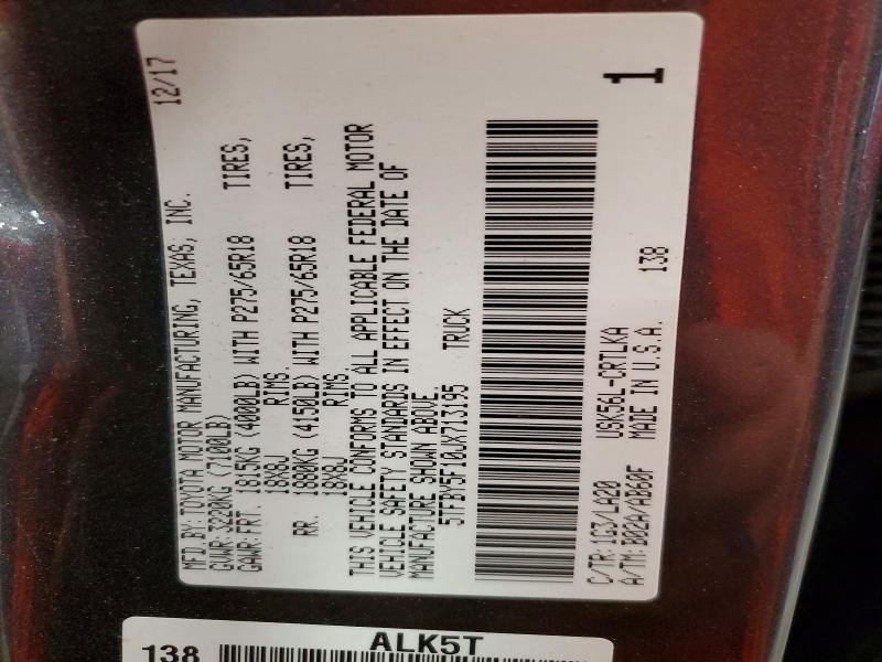 58636756 :رقم المزاد ، 5TFBY5F10JX713195 vin ، 2018 Toyota Tundra مزاد بيع