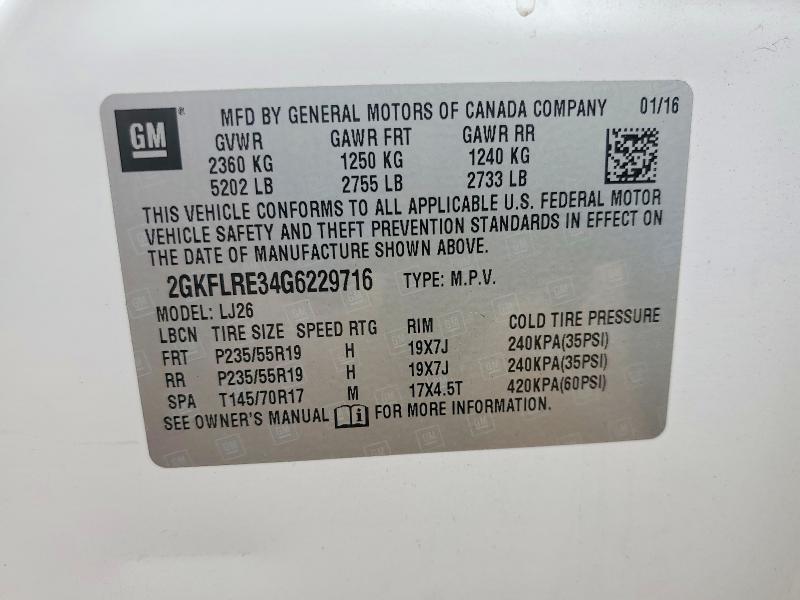 Aukcja sprzedaży 2016 Gmc Terrain, vin: 2GKFLRE34G6229716, numer aukcji: 55855236