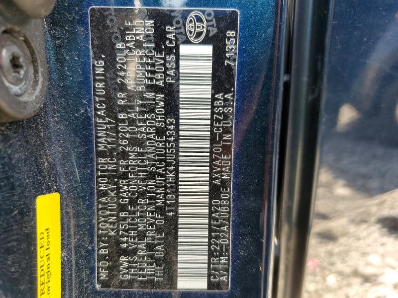 2018 Toyota Camry მანქანა იყიდება აუქციონზე, vin: 4T1B11HK4JU554343, აუქციონის ნომერი: 59079926