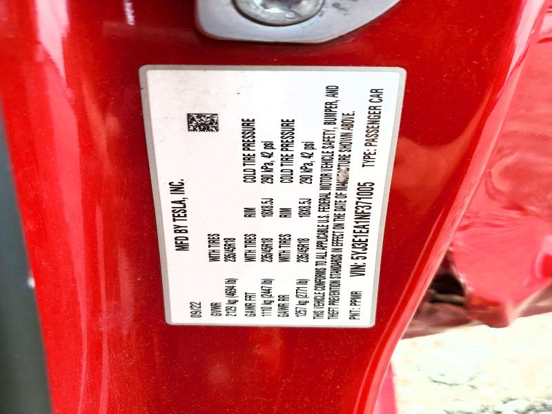 2022 Tesla Model 3 მანქანა იყიდება აუქციონზე, vin: 5YJ3E1EA1NF371005, აუქციონის ნომერი: 56888596