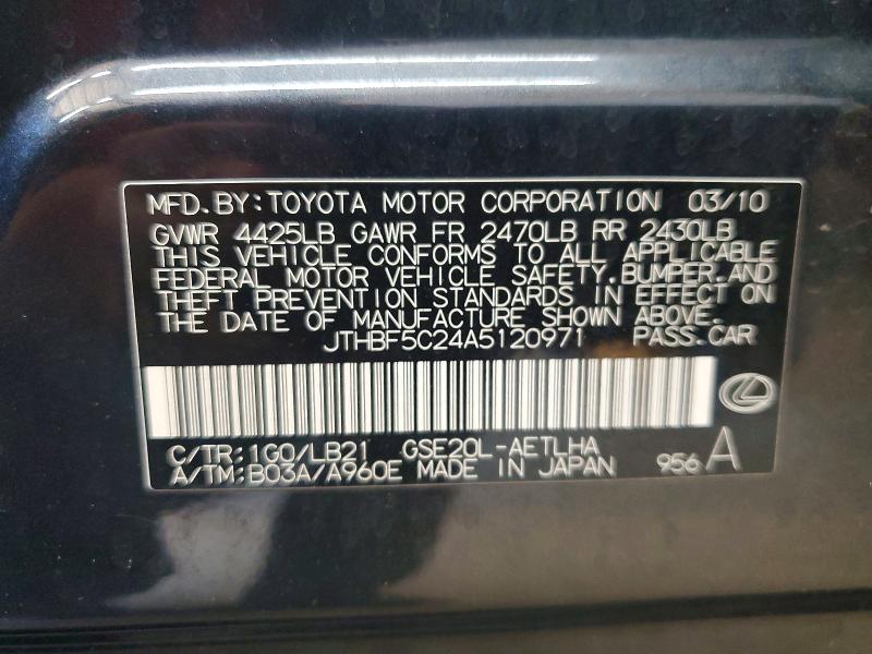 Продаж на аукціоні авто 2010 Lexus Is, vin: JTHBF5C24A5120971, номер лоту: 55910126