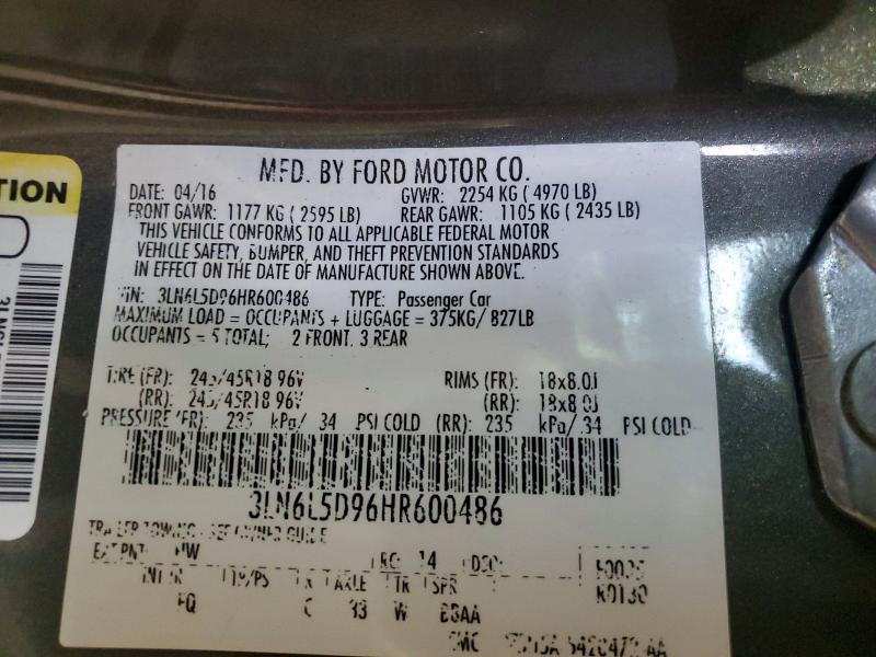 57908656 :رقم المزاد ، 3LN6L5D96HR600486 vin ، 2017 Lincoln Mkz مزاد بيع
