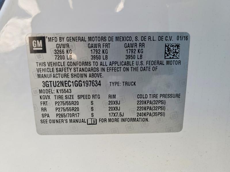 Aukcja sprzedaży 2016 Gmc Sierra, vin: 3GTU2NEC1GG197634, numer aukcji: 59335676