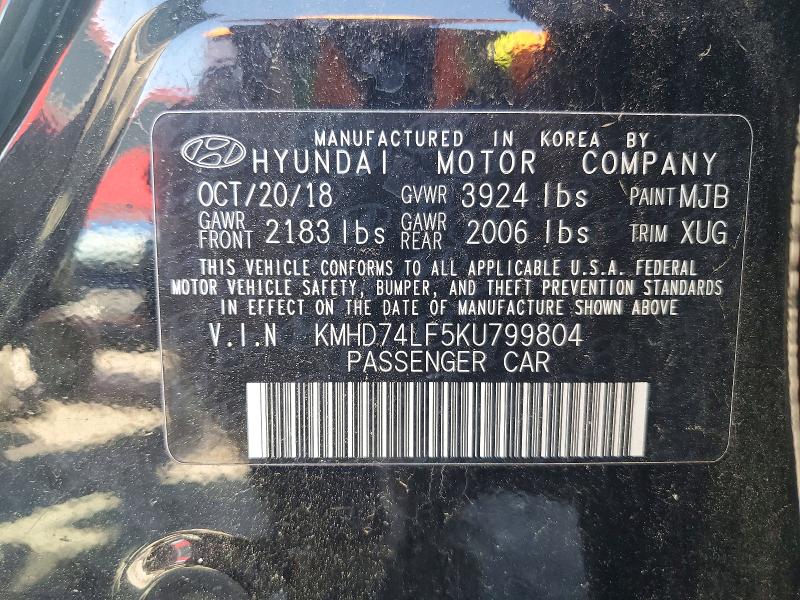 Aukcja sprzedaży 2019 Hyundai Elantra, vin: KMHD74LF5KU799804, numer aukcji: 58442756