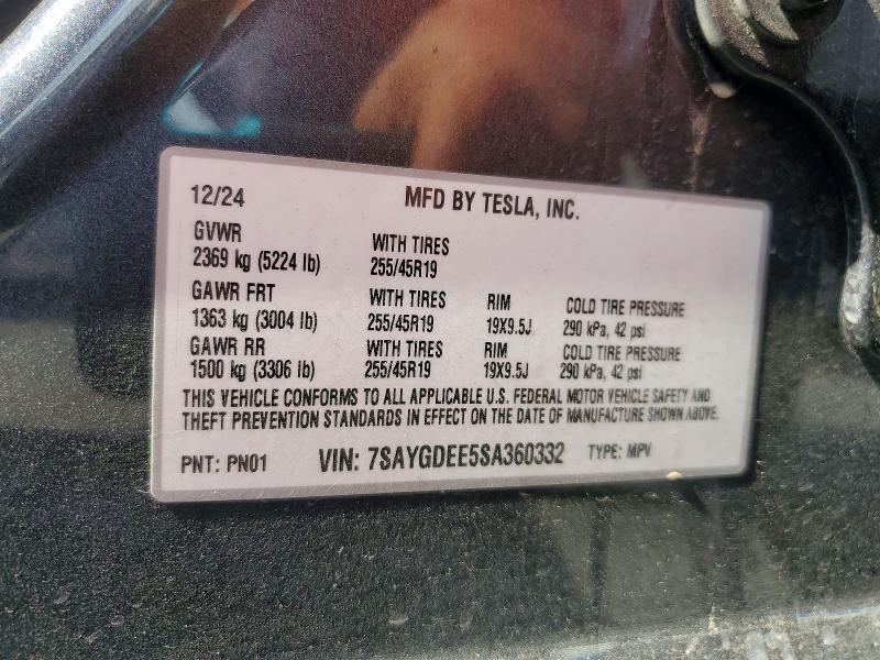 58187816 :رقم المزاد ، 7SAYGDEE5SA360332 vin ، 2025 Tesla Model Y مزاد بيع