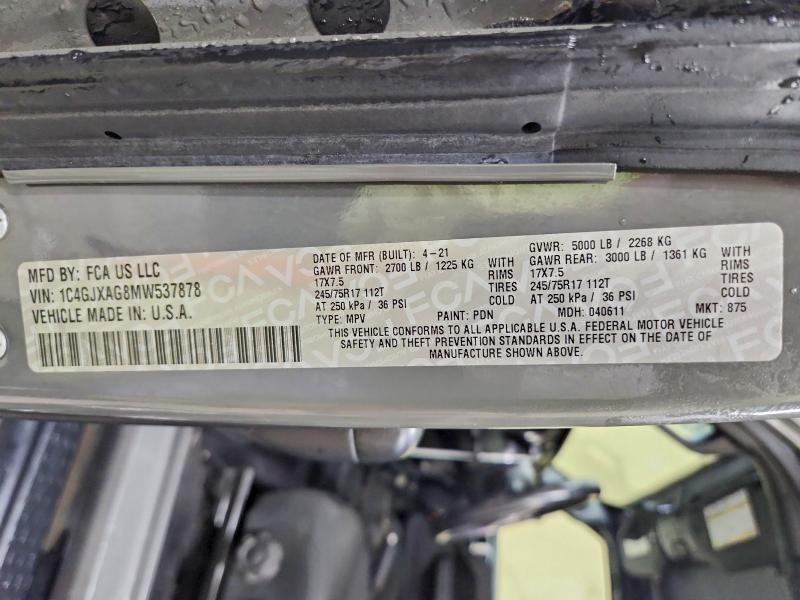 2021 Jeep Wrangler მანქანა იყიდება აუქციონზე, vin: 1C4GJXAG8MW537878, აუქციონის ნომერი: 57473236