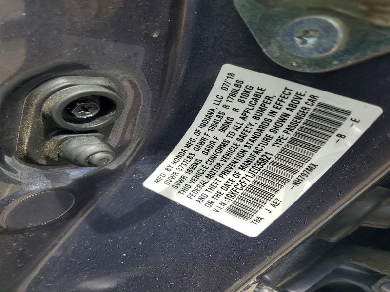 2018 Honda Civic მანქანა იყიდება აუქციონზე, vin: 19XFC2F71JE035821, აუქციონის ნომერი: 57296266