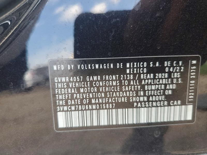 59198906 :رقم المزاد ، 3VWCM7BU6NM015887 vin ، 2022 Volkswagen Jetta مزاد بيع