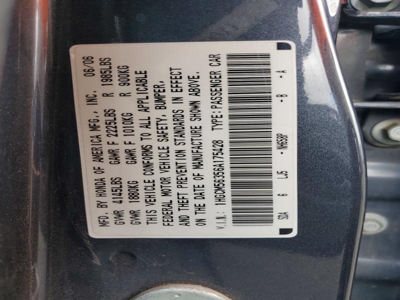 Aukcja sprzedaży 2006 Honda Accord, vin: 1HGCM56356A175428, numer aukcji: 85452725