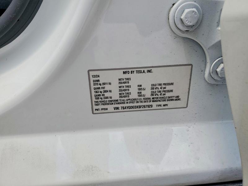 58266356 :رقم المزاد ، 7SAYGDEDXSF267929 vin ، 2025 Tesla Model Y مزاد بيع