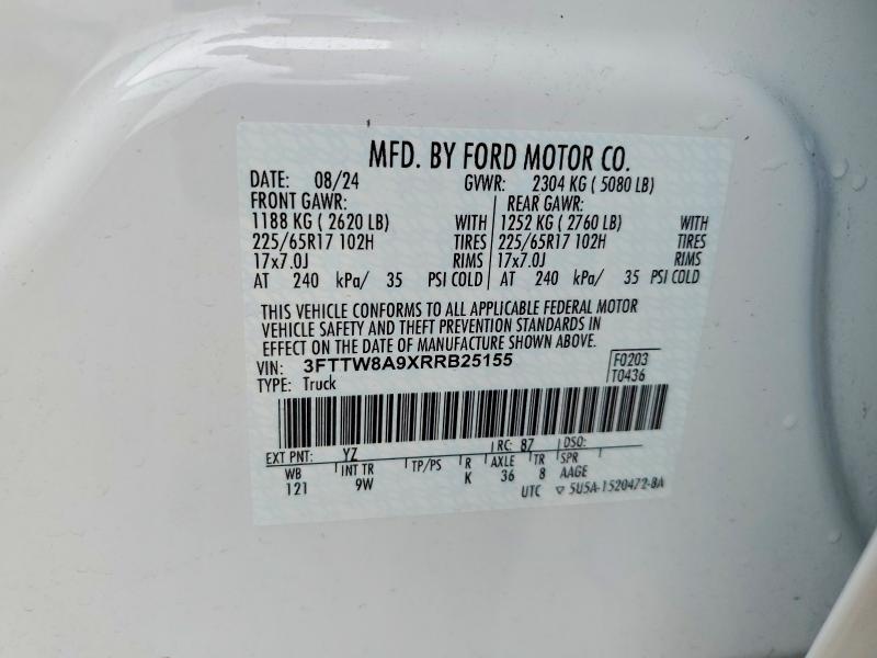 2024 Ford Maverick მანქანა იყიდება აუქციონზე, vin: 3FTTW8A9XRRB25155, აუქციონის ნომერი: 56045096