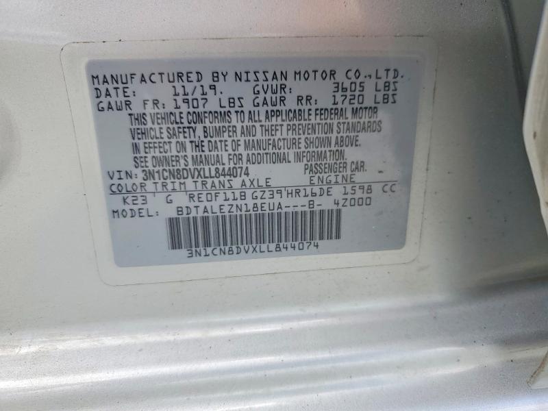 Aukcja sprzedaży 2020 Nissan Versa, vin: 3N1CN8DVXLL844074, numer aukcji: 58706226