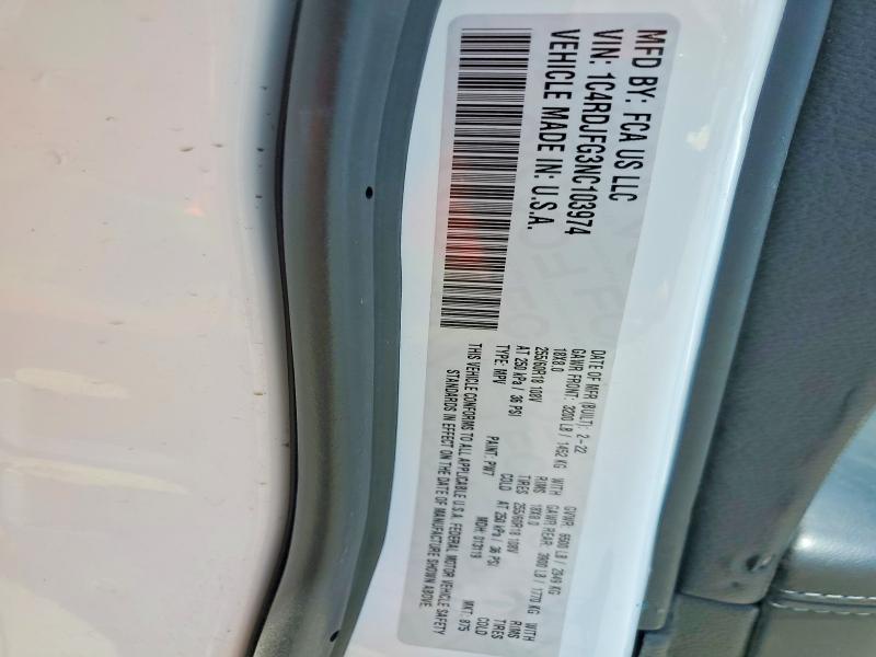 55098956 :رقم المزاد ، 1C4RDJFG3NC103974 vin ، 2022 Dodge Durango مزاد بيع