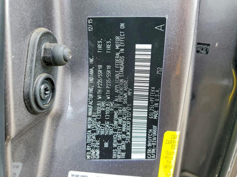 57293596 :رقم المزاد ، 5TDJK3DCXFS127171 vin ، 2015 Toyota Sienna مزاد بيع