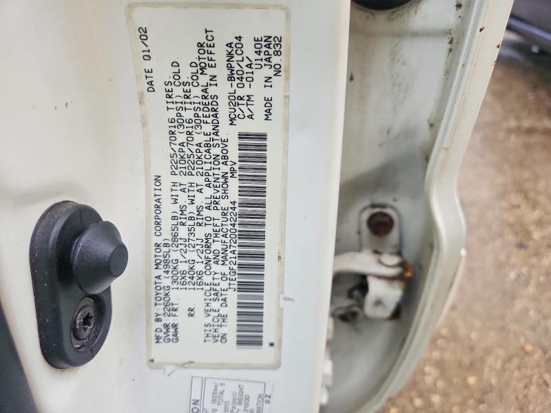 2002 Toyota Highlander მანქანა იყიდება აუქციონზე, vin: JTEGF21A720042244, აუქციონის ნომერი: 57570146