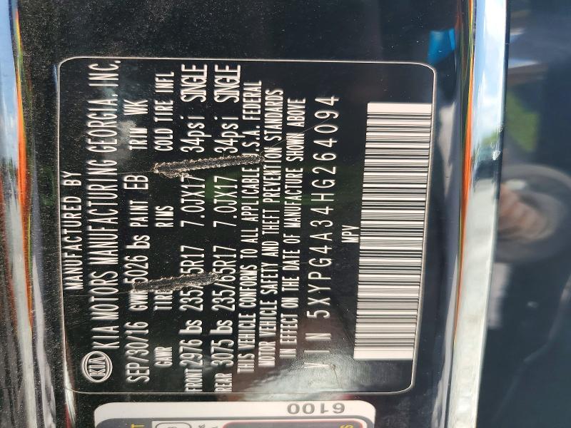 Продажа на аукционе авто 2017 Kia Sorento, vin: 5XYPG4A34HG264094, номер лота: 56619946
