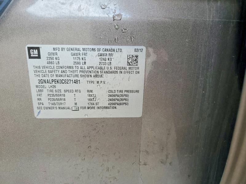 2012 Chevrolet Equinox მანქანა იყიდება აუქციონზე, vin: 2GNALPEK0C6271481, აუქციონის ნომერი: 57641396