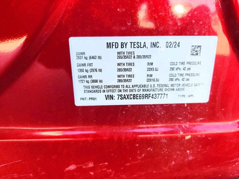 Продаж на аукціоні авто 2024 Tesla Model X, vin: 7SAXCBE69RF437771, номер лоту: 53216816