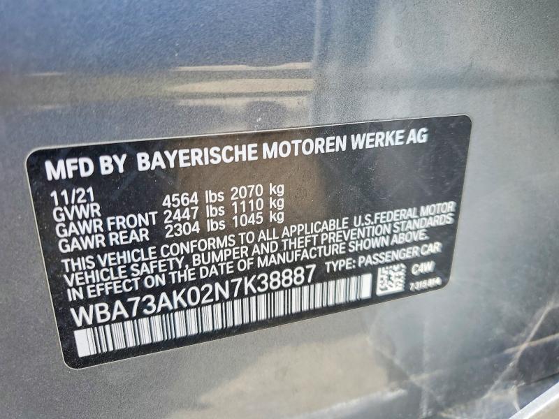 58250806 :رقم المزاد ، WBA73AK02N7K38887 vin ، 2022 Bmw 228xi مزاد بيع