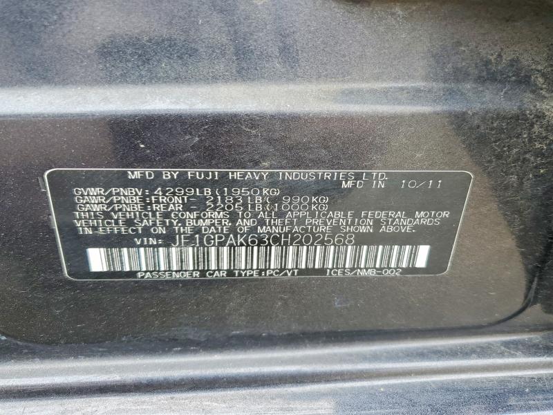 Продажа на аукционе авто 2012 Subaru Impreza, vin: JF1GPAK63CH202568, номер лота: 57698526