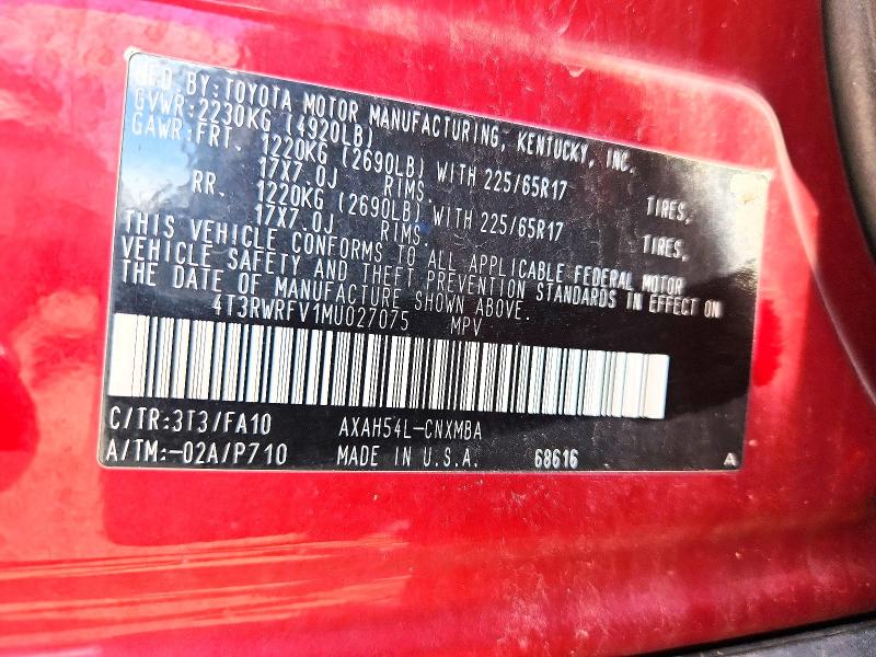 Продажа на аукционе авто 2021 Toyota Rav4, vin: 4T3RWRFV1MU027075, номер лота: 55512976