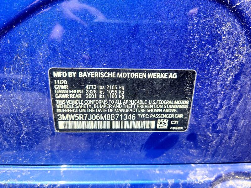 2021 Bmw 330xi მანქანა იყიდება აუქციონზე, vin: 3MW5R7J06M8B71346, აუქციონის ნომერი: 59192356