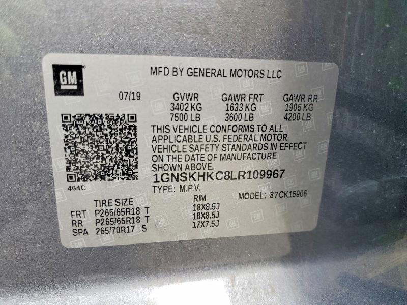 Продажа на аукционе авто 2020 Chevrolet Suburban, vin: 1GNSKHKC8LR109967, номер лота: 58809276