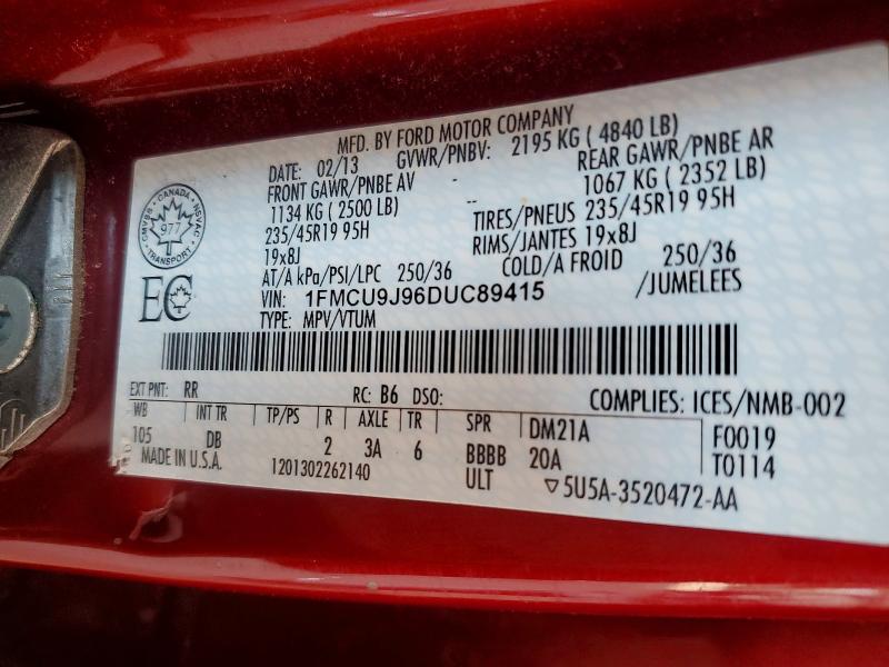 Продажа на аукционе авто 2013 Ford Escape, vin: 1FMCU9J96DUC89415, номер лота: 59158356