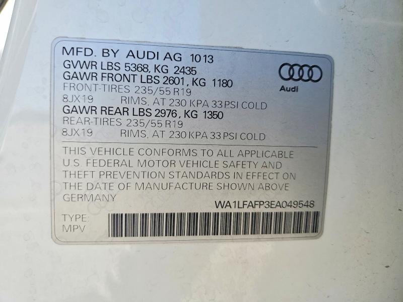 57688586 :رقم المزاد ، WA1LFAFP3EA049548 vin ، 2014 Audi Q5 مزاد بيع