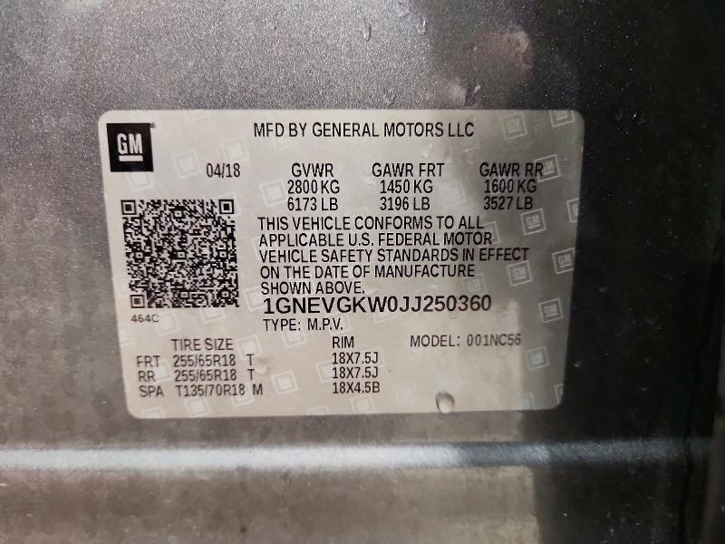 57330256 :رقم المزاد ، 1GNEVGKW0JJ250360 vin ، 2018 Chevrolet Traverse مزاد بيع