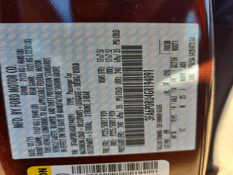2016 Ford Fusion მანქანა იყიდება აუქციონზე, vin: 3FA6P0RU4GR194091, აუქციონის ნომერი: 55827506