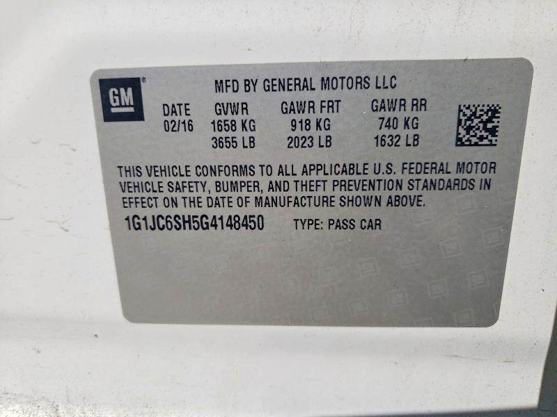 Продаж на аукціоні авто 2016 Chevrolet Sonic, vin: 1G1JC6SH5G4148450, номер лоту: 55936396