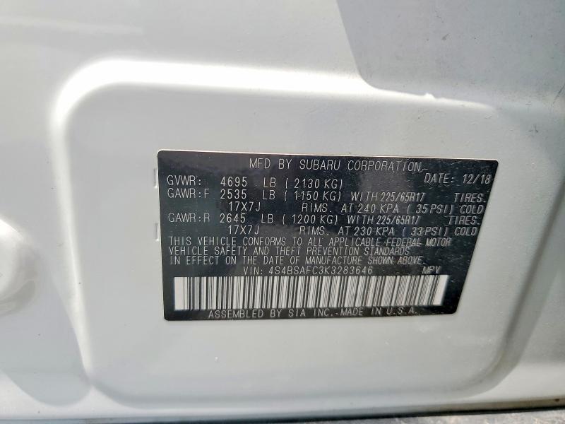 56146066 :رقم المزاد ، 4S4BSAFC3K3283646 vin ، 2019 Subaru Outback مزاد بيع