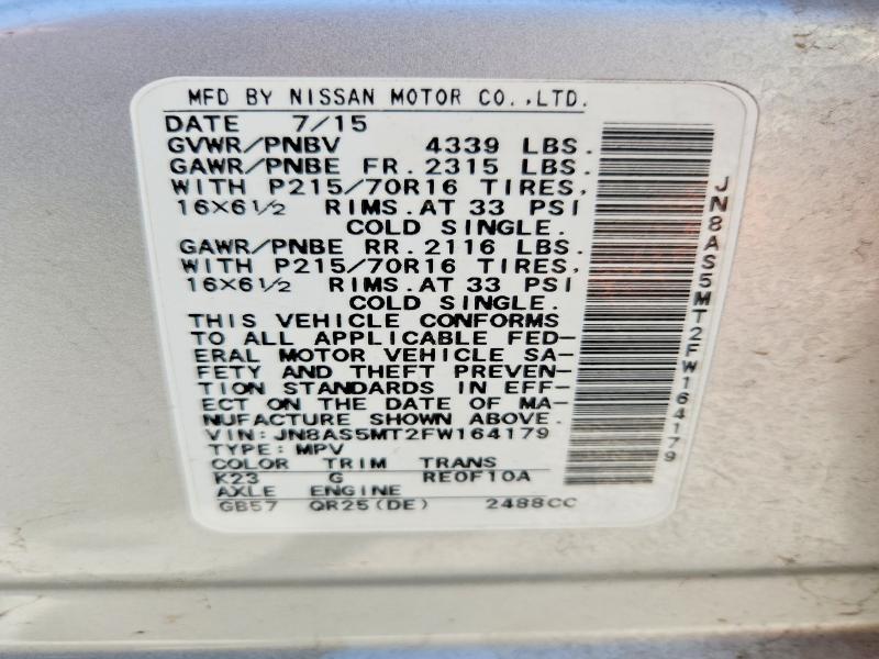 2015 Nissan Rogue Select მანქანა იყიდება აუქციონზე, vin: JN8AS5MT2FW164179, აუქციონის ნომერი: 57092726