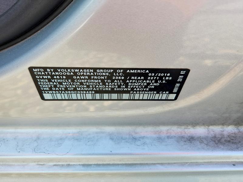 2016 Volkswagen Passat მანქანა იყიდება აუქციონზე, vin: 1VWBS7A36GC038469, აუქციონის ნომერი: 58991786